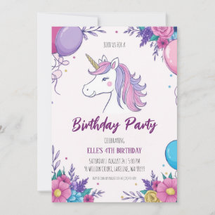 invitations à l'anniversaire de la licorne mignonn
