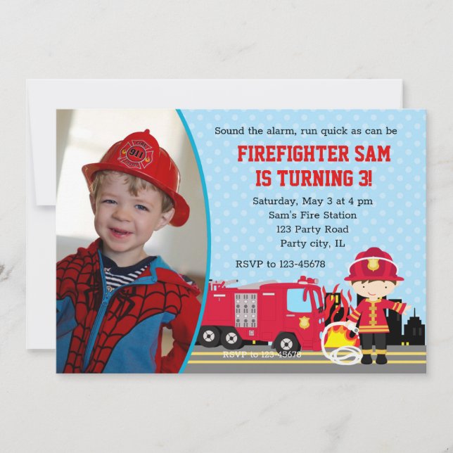 Invitations à l'anniversaire des pompiers avec pho (Devant)