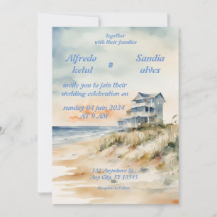 invitations à mariage d'été plage bleu océan