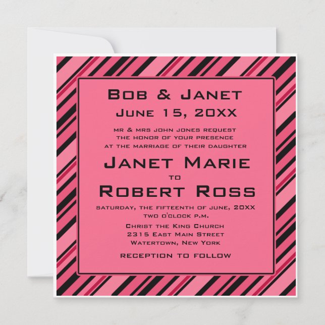 Invitations à tirage en gras rose et noir (Devant)