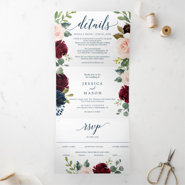 Invitations à trois volets du Mariage de la marine (Intérieur)