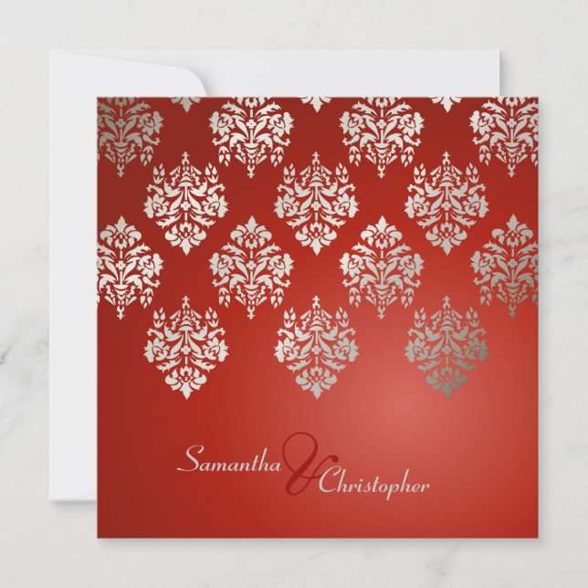Invitations à un mariage Damas/rubis rouge/faux ar (Devant)