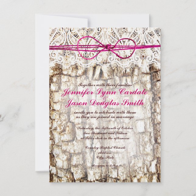 Invitations à un mariage de marionnettes roses en  (Devant)