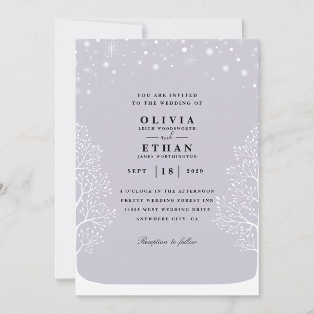 invitations à un mariage d'hiver violet (Devant)