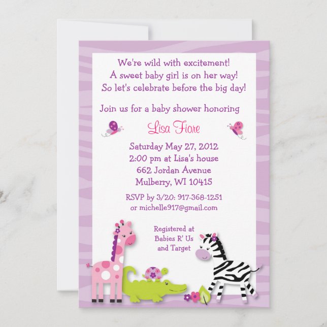 Invitations animales de baby shower de jungle de (Devant)