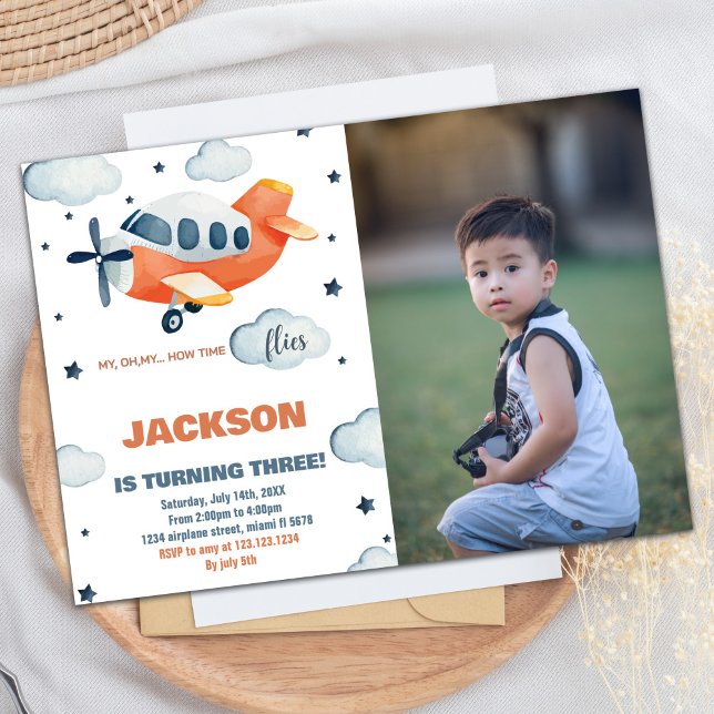 Invitations Anniversaire De L'Avion Orange Avec Ph (Airplane Birthday Invitations Orange With Photo)
