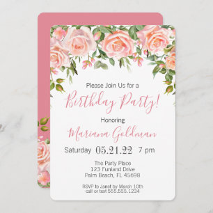 Invitations Anniversaire Pink Floral Modern Party
