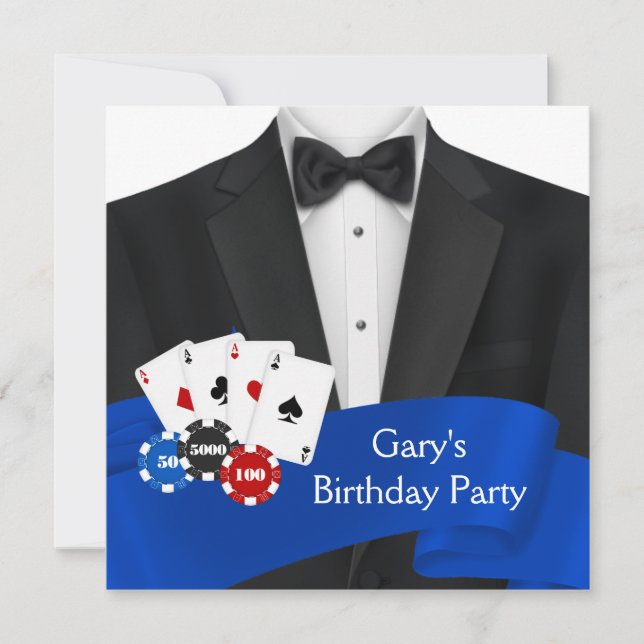 Invitations Anniversaire Poker Homme Smoking (Devant)