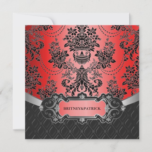 Invitations Apple Red & Black Mariage damassé (Devant)
