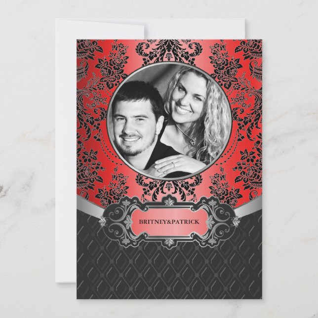 Invitations Apple Red & Black Mariage damassé (Devant)