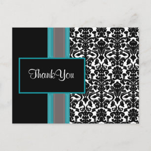 Invitations Aqua White Black Mariage damassé