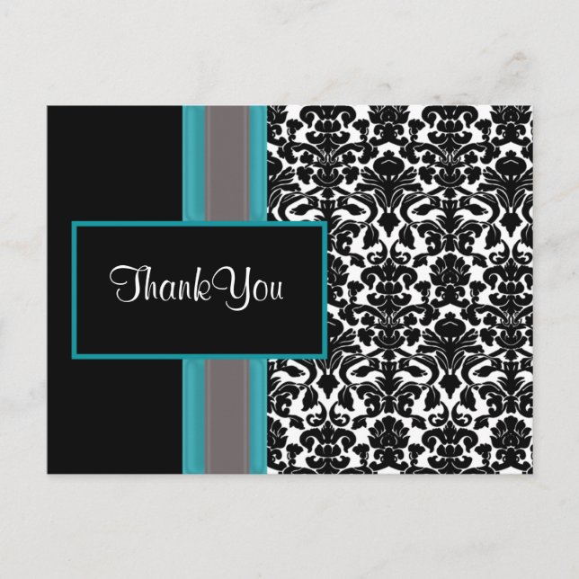 Invitations Aqua White Black Mariage damassé (Devant)