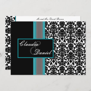 Invitations Aqua White Black Mariage damassé