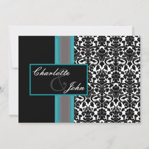 Invitations Aqua White Black Mariage damassé