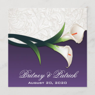 Invitations argentées blanches pourpres de mariage