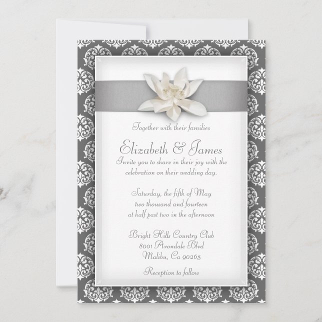 Invitations argentées de mariage damassé (Devant)