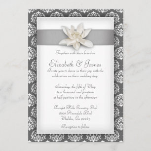 Invitations argentées de mariage damassé