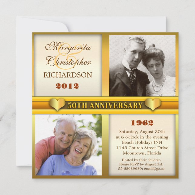 invitations au 50e anniversaire d'or design modern (Devant)