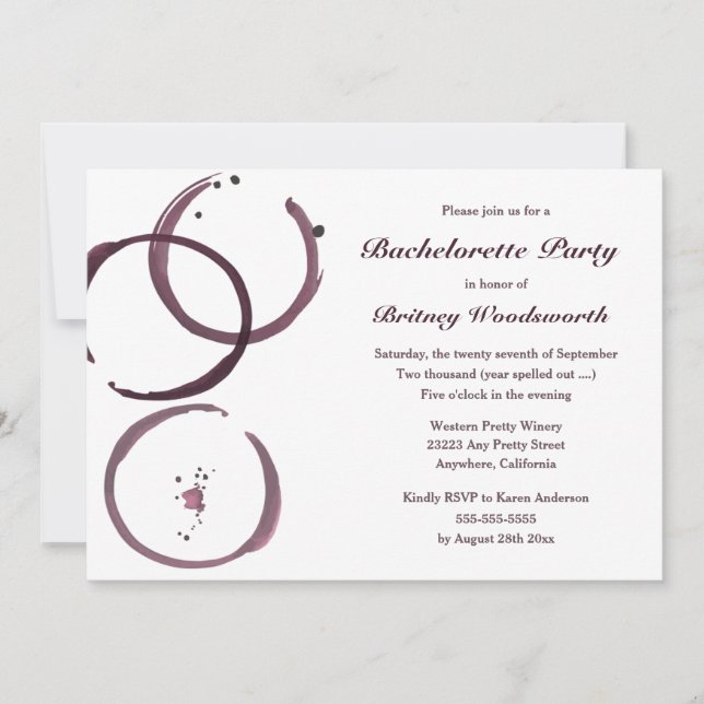 Invitations au Bachelorette Party de Vin Stain Vig (Devant)