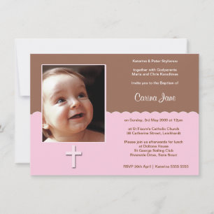 Invitations au baptême Brown et rose