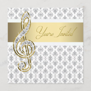 Invitations au considérant Damask Gold Treble Clef
