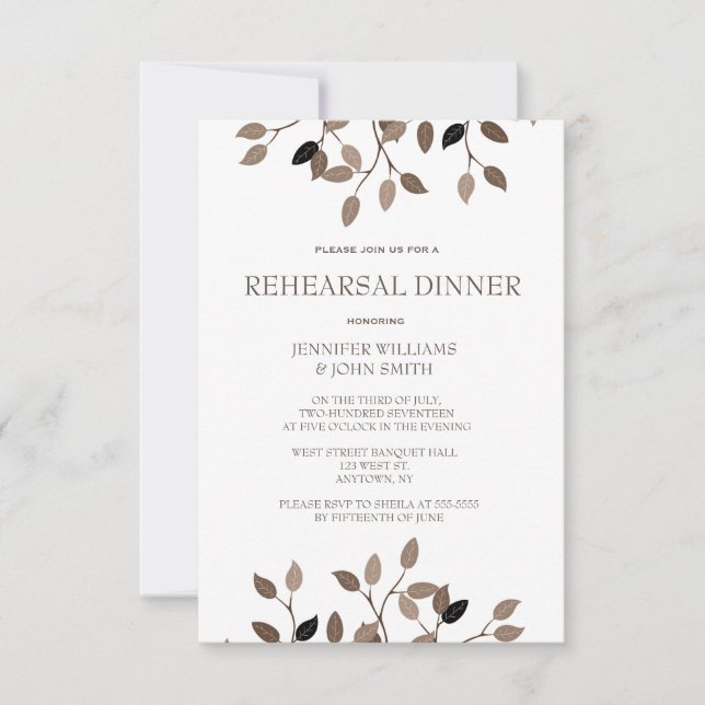 Invitations au dîner de répétition de feuilles mod (Devant)