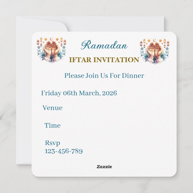 Invitations au dîner d'Iftar (Dos)