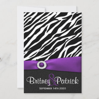 Invitations au mariage blanc de zèbre violet