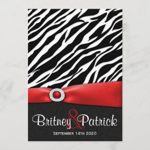 Invitations au mariage blanc noir rouge Zebra