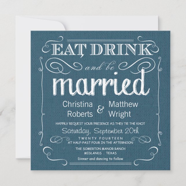 Invitations au mariage bleu de Denim Burlap en Rus (Devant)