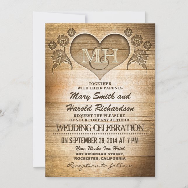 invitations au mariage campagnard rustique (Devant)