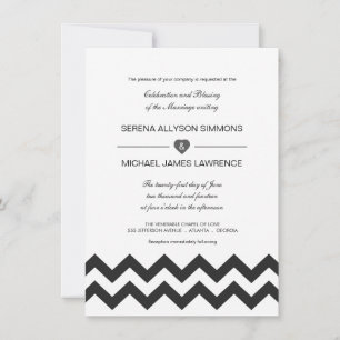 Invitations au mariage de Chevron moderne noir et 
