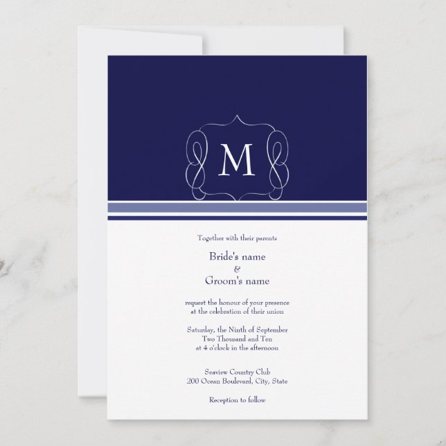 Invitations au mariage de Monogrammes bleus de la  (Devant)