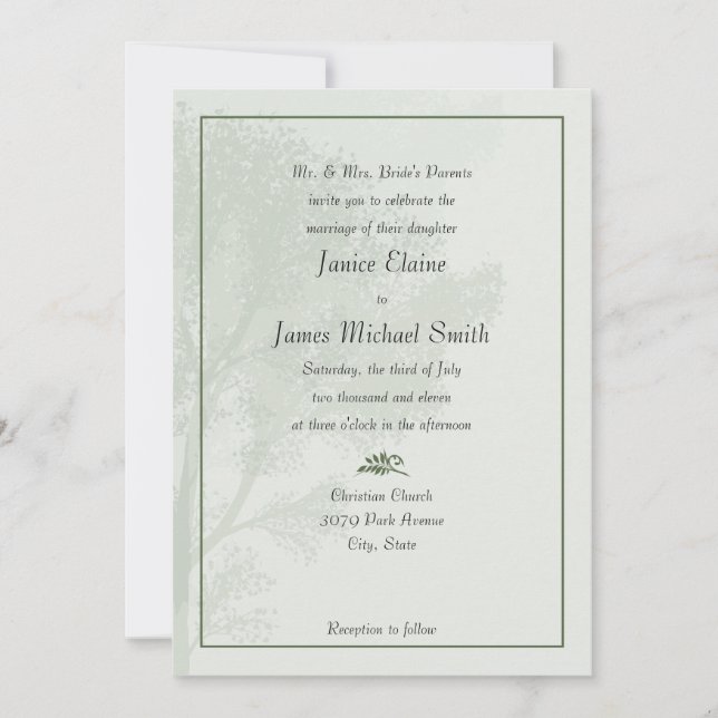 Invitations au mariage des arbres verts (Devant)