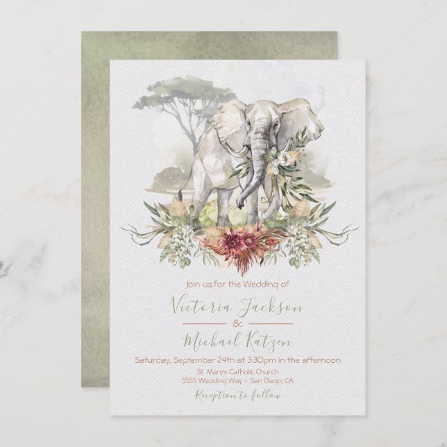Invitations au mariage des éléphants de la Jungle  (Devant / Derrière)