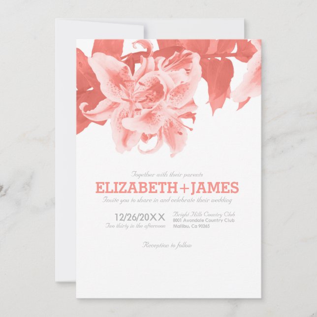 Invitations au mariage des fleurs de corail (Devant)