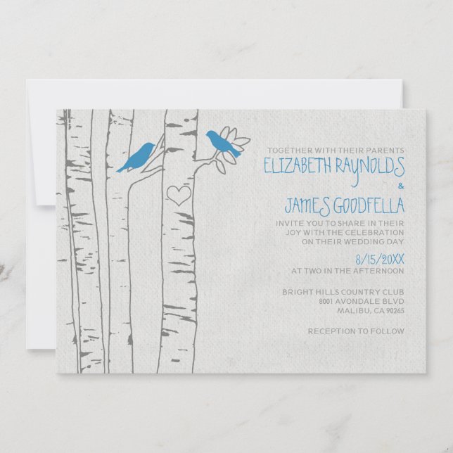 Invitations au mariage des oiseaux bleus (Devant)