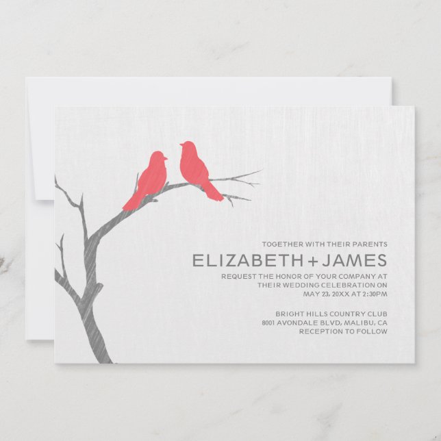 Invitations au mariage des oiseaux rouges (Devant)