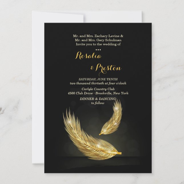 Invitations au mariage des plumes d'or (Devant)