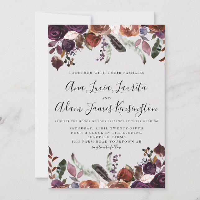 Invitations au mariage des prunes d'automne Aquare (Devant)