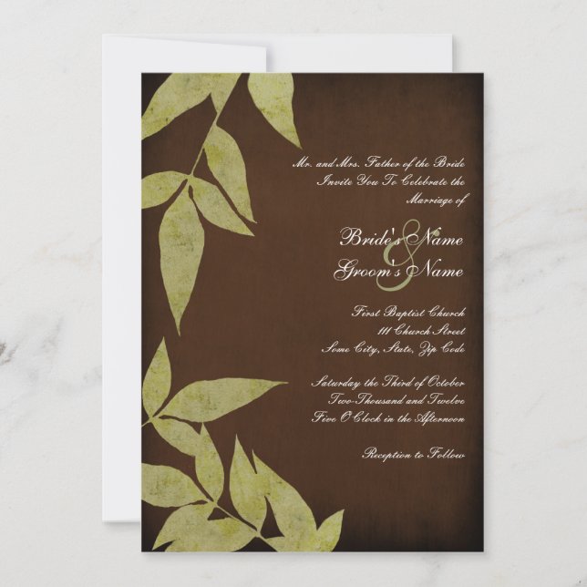 Invitations au mariage des vintage Feuilles verts (Devant)