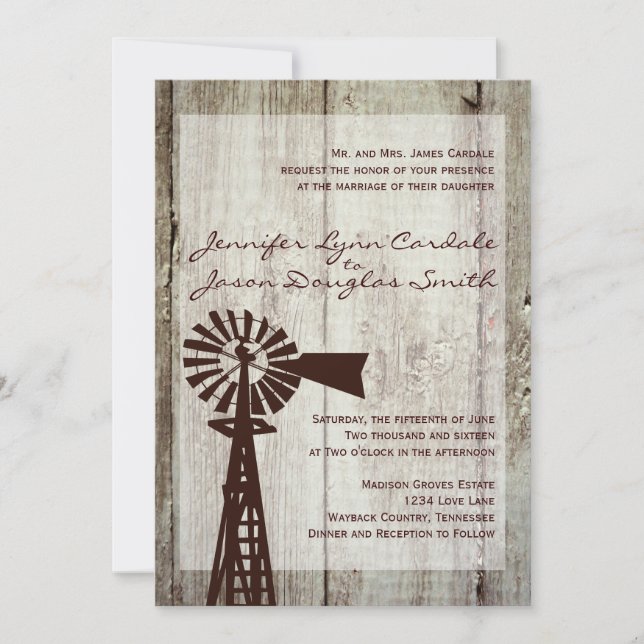 Invitations au mariage du bois de moulin à vent ru (Devant)
