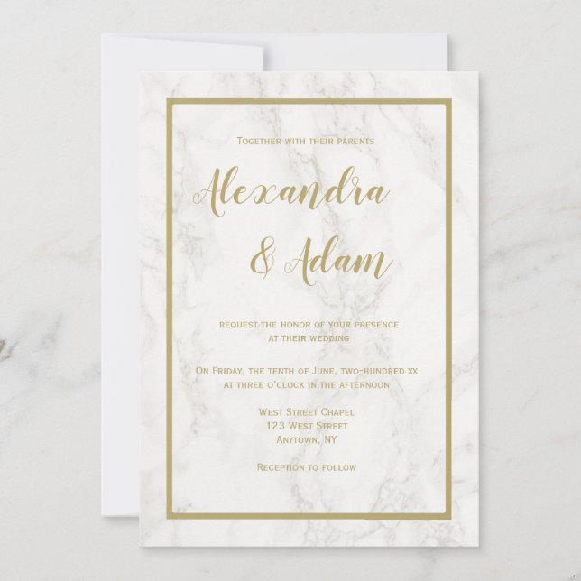 Invitations au mariage en marbre d'or (Devant)
