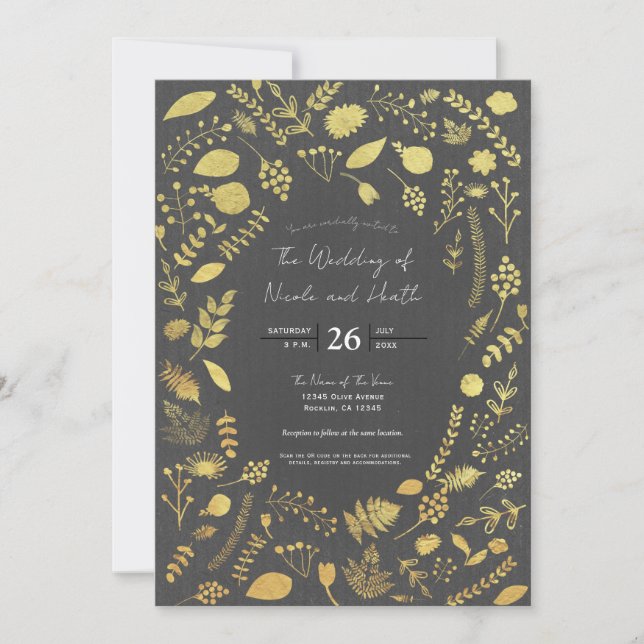 Invitations au mariage floral au charbon gris et o (Devant)