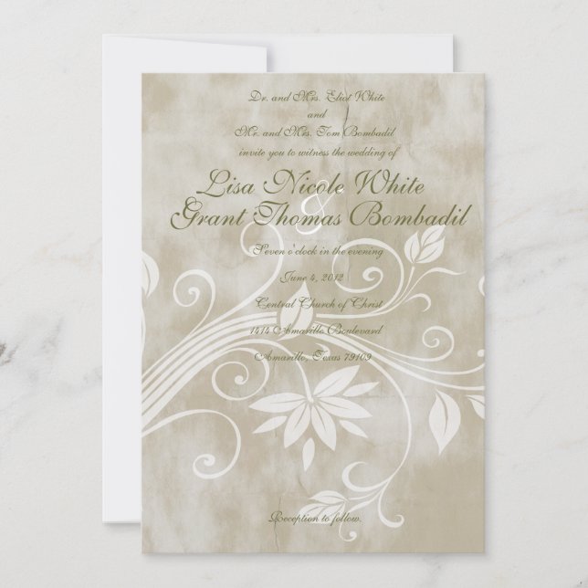 Invitations au mariage floral de Shabby Taupe (Devant)
