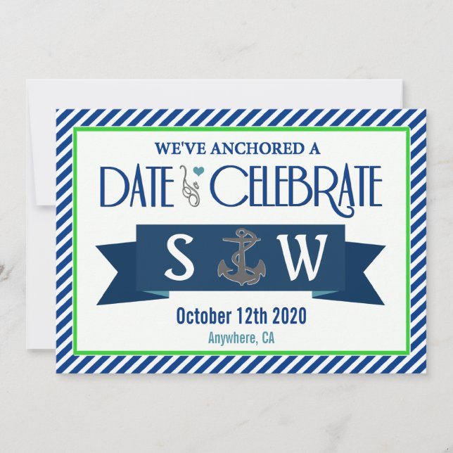 Invitations au mariage nautique blanc bleu bleu de (Devant)