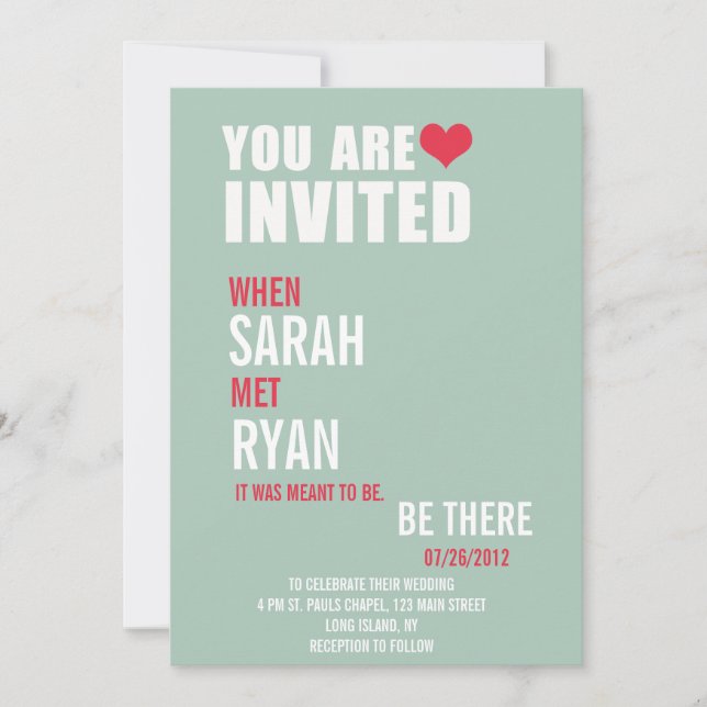 Invitations au mariage rouge et vert du coeur (Devant)