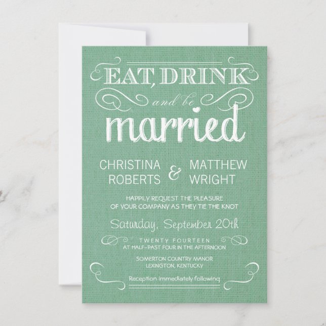Invitations au mariage rustique vert Burlap (Devant)