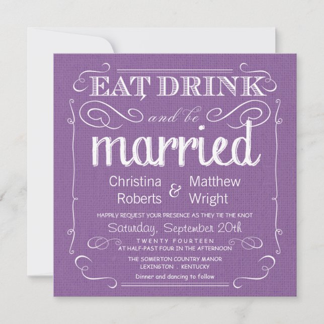 Invitations au mariage violet violet de Rustic Bur (Devant)