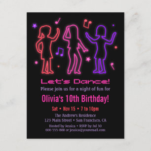 Invitations au néon de fête d'anniversaire de
